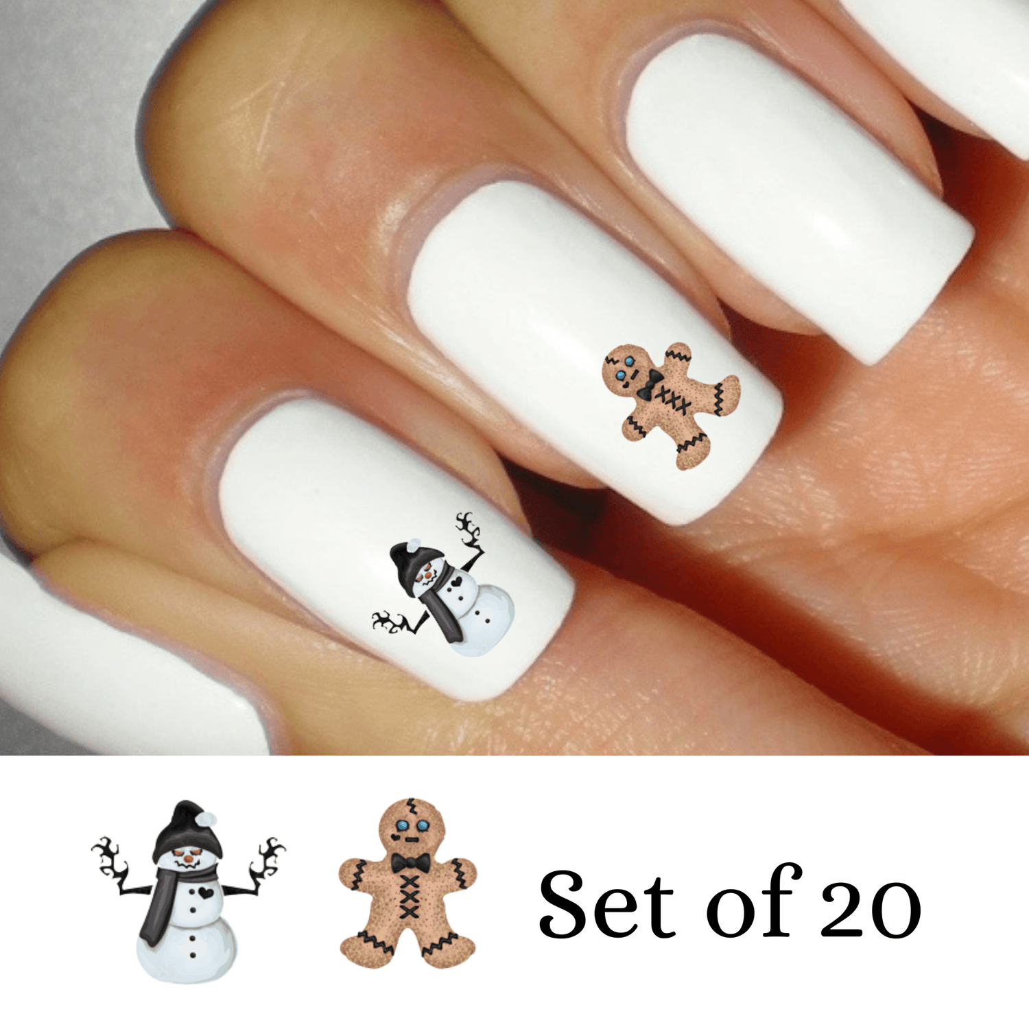 Christmas Nail Art Stickers – Snowflakes, Gingerbread Men, Stars – 3D Decals CS190