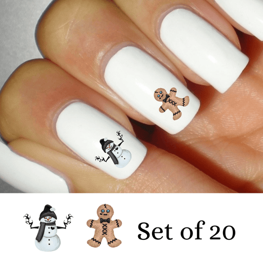 Gothic Christmas Snowman Gingerbread Men Waterslide Nail Decals - Nails Creations