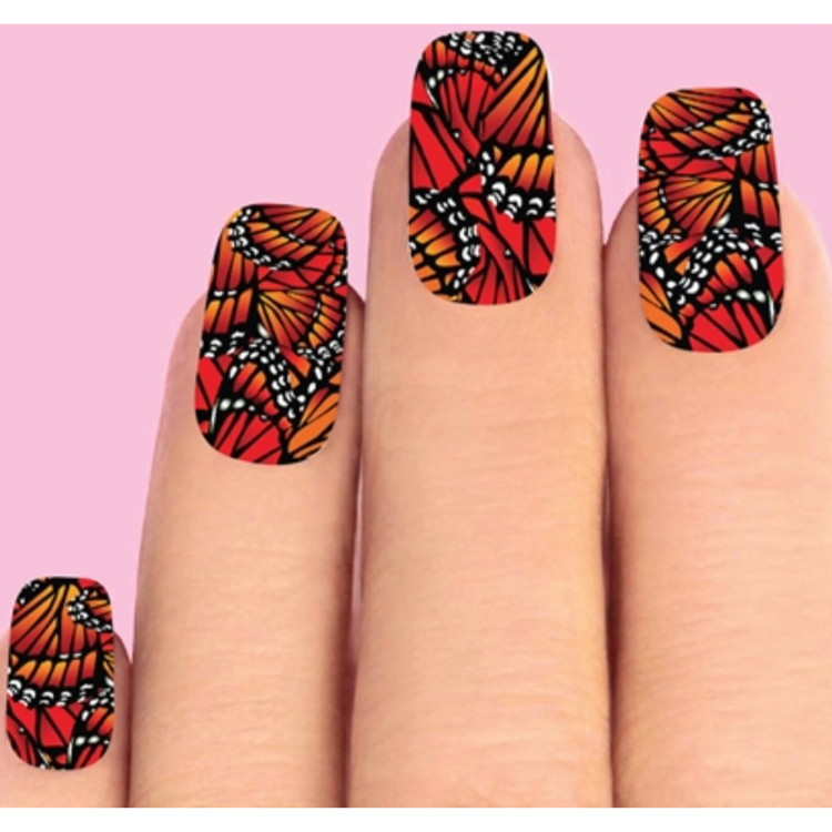 Monarch Butterfly Nail Decals Set of 10 | Full Cover Waterslide Nail Art Transfers | Butterfly Wings DIY Manicure