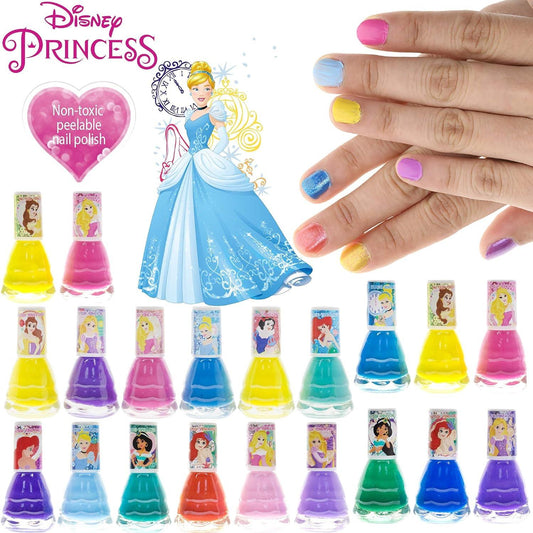 Townley Girl Disney Princess Castlebox Non-Toxic Peel-Off Water-Based Natural Safe Quick Dry Nail Polish | Gift Kit Set for Kids Girls, First Princess | Opaque Colors, Ages 3+ (18 Pcs) - Nails Creations