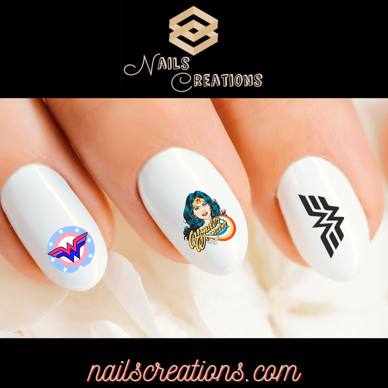 Wonder Woman Assorted Set of 20 Waterslide Nail Decals - Nails Creations