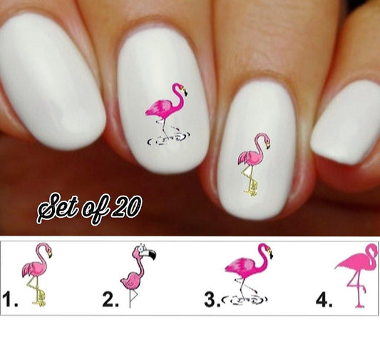 Pink Flamingo Nail Decals Stickers Water Slides Nail Art - Nails Creations