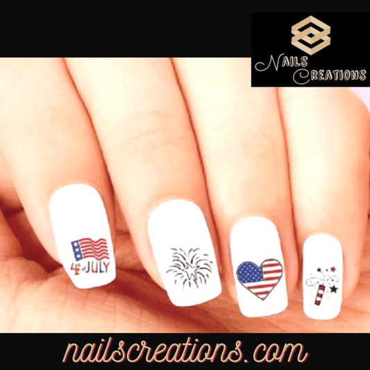 4th of July Flag Fireworks Stars Assorted Set of 20 Waterslide Nail Decals - Nails Creations