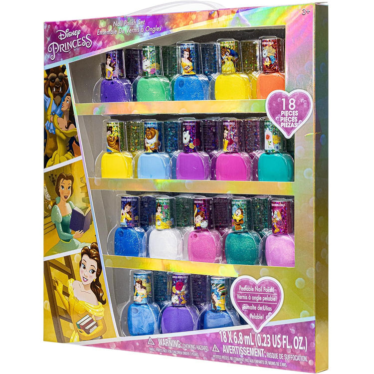 Townley Girl Disney Princess Belle 18 Pcs Non-Toxic Peel-Off Water-Based Safe Quick Dry Nail Polish Kit| Birthday Gift Nail Paint Set for Girls, Glittery and Opaque Colors| Kids Ages 3+ - Nails Creations