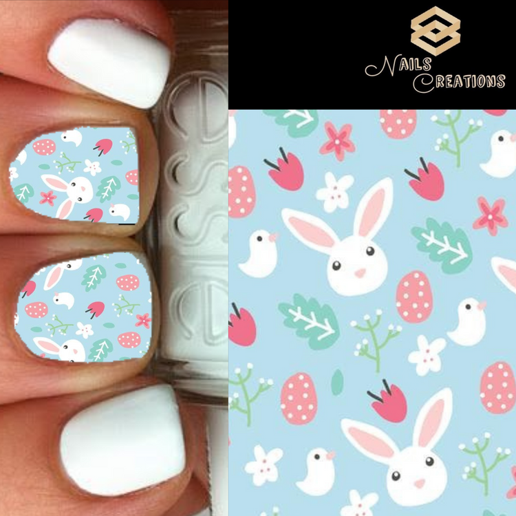 Easter Eggs with Chicks and Bunnies Full Nail Art Waterslide Decal Design - Nails Creations