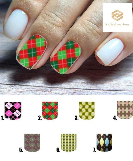 Argyle Full Nail Decals Stickers Water Slides Nail Art - Nails Creations