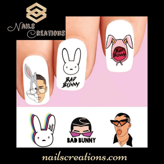 Bad Bunny Assorted Set of 20 Waterslide Nail Decals - Nails Creations