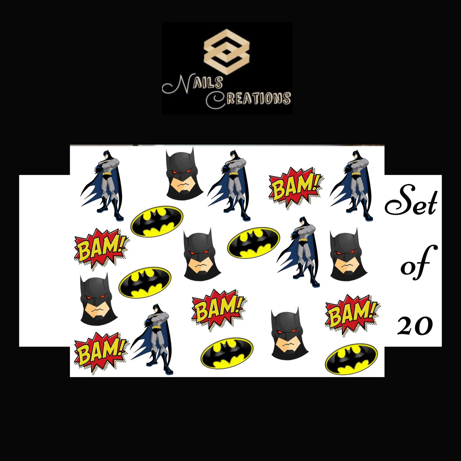 Batman Assorted Set of 20 Waterslide Nail Decals - Nails Creations