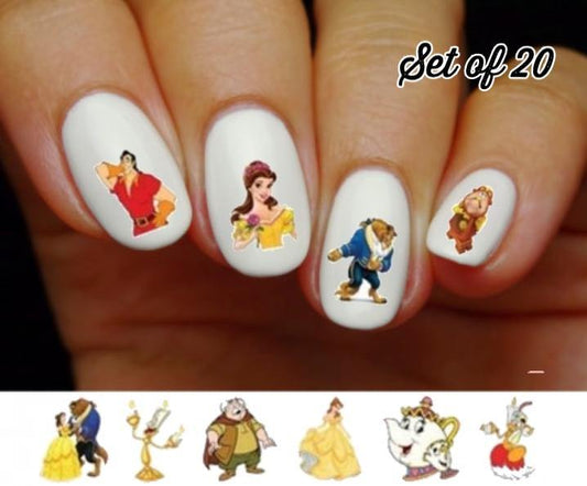 Beauty and the Beast, Belle, Lumiere, Gaston Assorted Nail Decals Stickers Water Slides Nail Art - Nails Creations