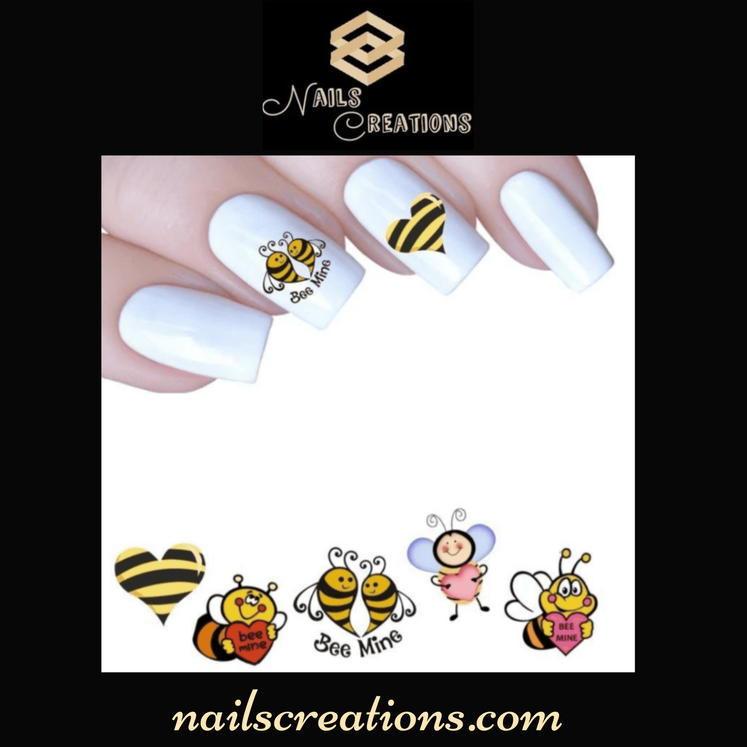 Bee Mine Valentine's Nail Art Water Slides Decals Set of 20 - Nails Creations