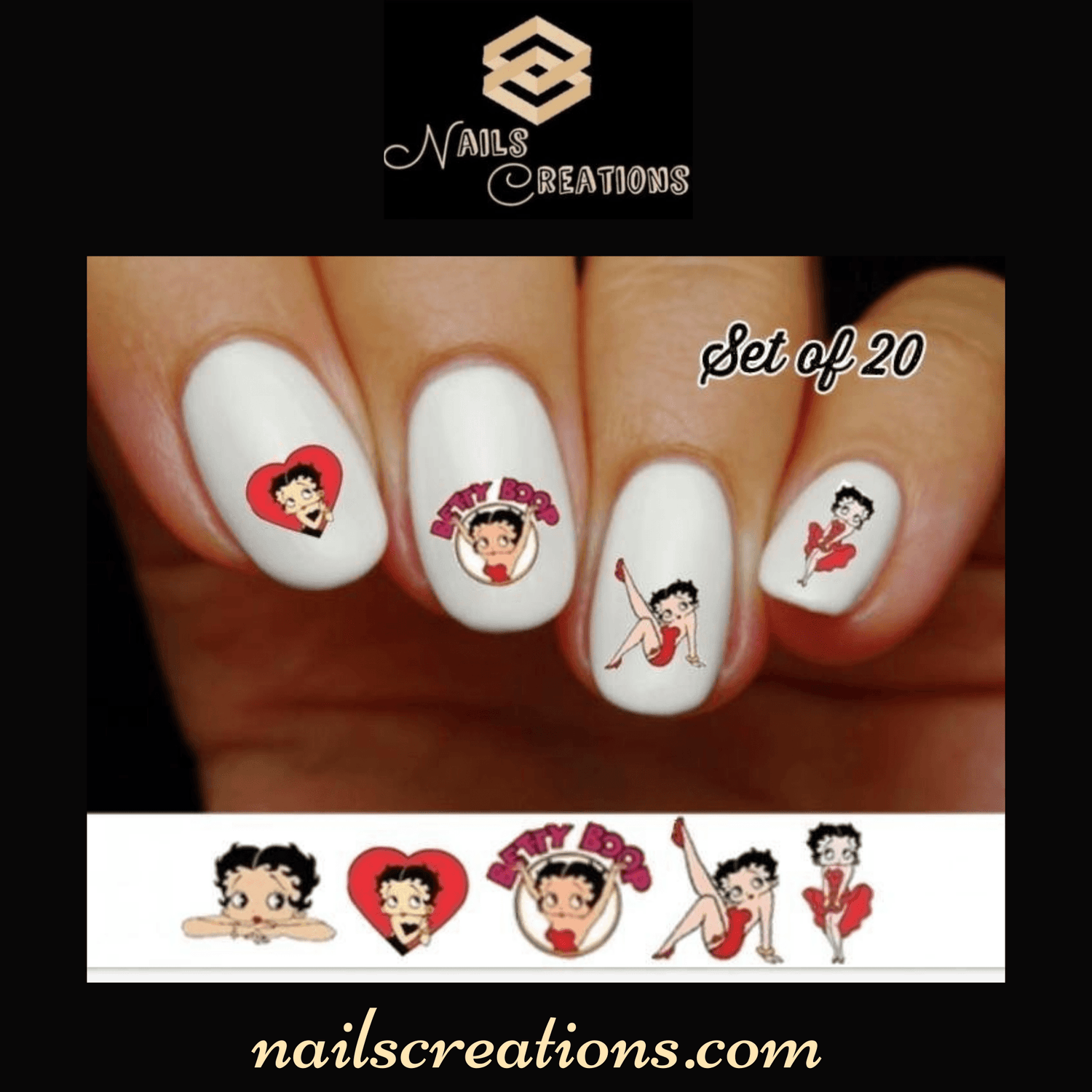 Betty Boop Red Heart Assorted Nail Decals Stickers Water Slides Nail Art - Nails Creations