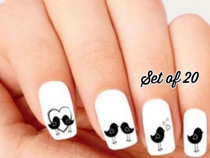 Birds with Hearts Nail Decals Stickers Water Slides Nail Art - Nails Creations