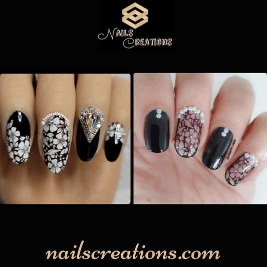 Black and Clear Flowers Full Nail Decals Stickers Water Slides Nail Art - Nails Creations