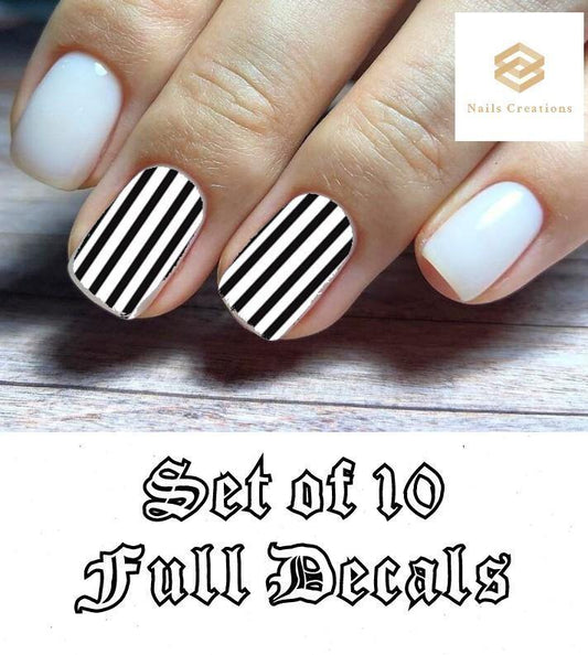 Black and Clear Stripes Set Full Nail Decals Stickers Water Slides Nail Art - Nails Creations