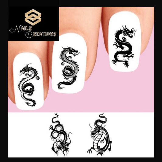 Black Dragon silhouette Assorted Set of 20 Waterslide Nail Decals - Nails Creations