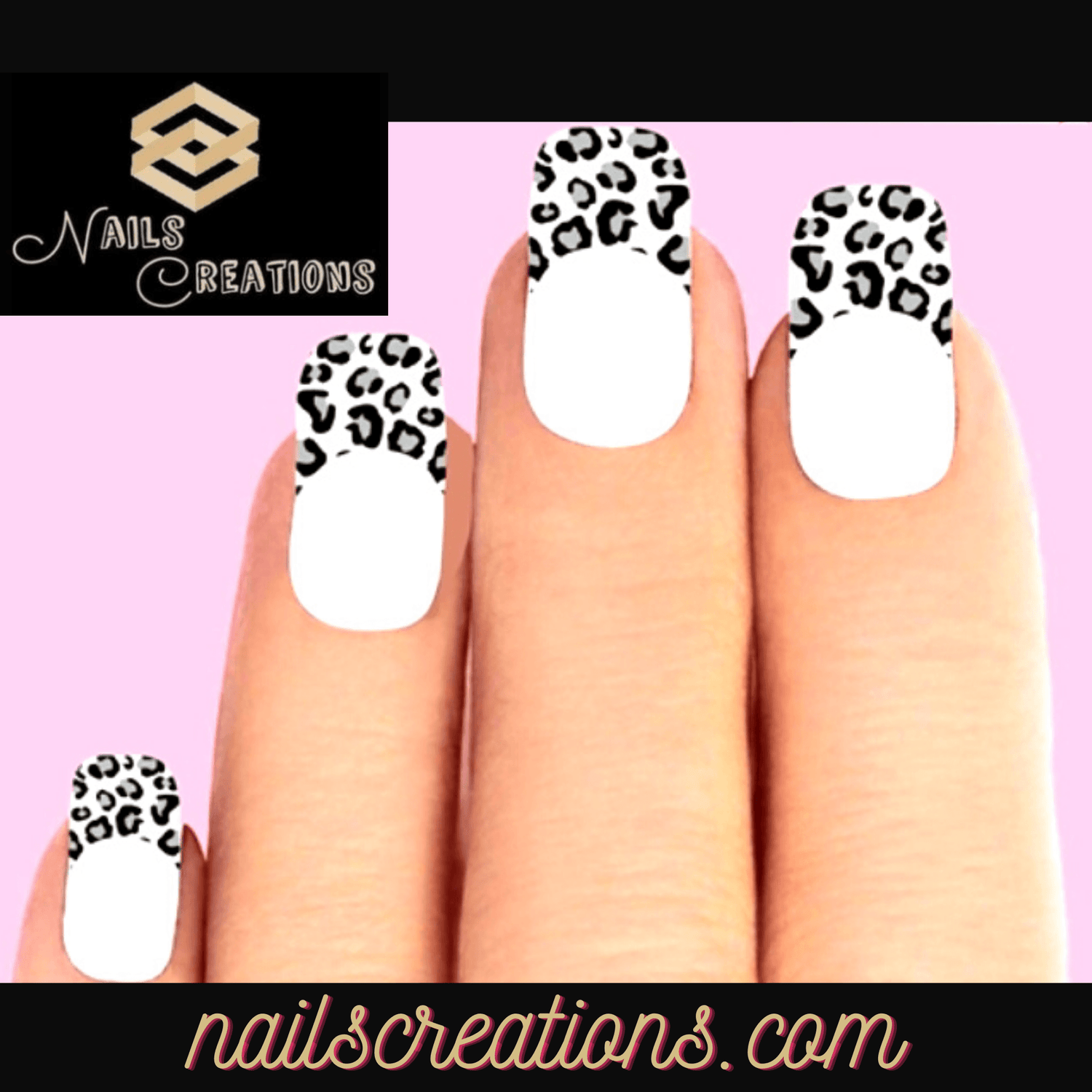 Black Gray & Clear Leopard Set of 10 Waterslide Nail Decals Tips - Nails Creations