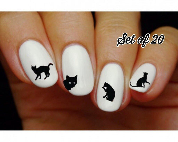 Black Kitty Cat Silhouette Assorted Nail Decals Stickers Water Slides Nail Art - Nails Creations
