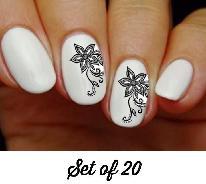 Black Lace Flowers Nail Decals Stickers Water Slides Nail Art - Nails Creations