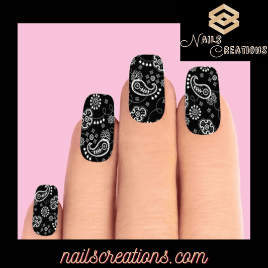 Black Paisley Set of 10 Waterslide Full Nail Decals - Nails Creations