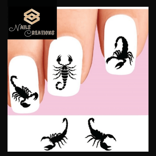 Black Scorpion silhouette Assorted Set of 20 Waterslide Nail Decals - Nails Creations