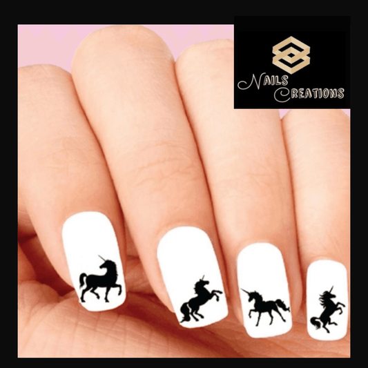 Black Unicorn silhouette Assorted Set of 20 Waterslide Nail Decals - Nails Creations