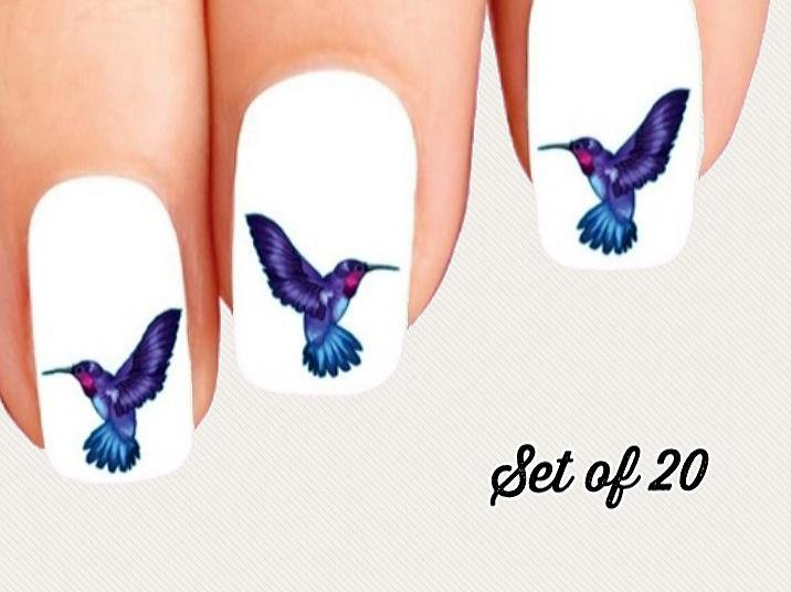 Blue and Purple Hummingbird Nail Decals Stickers Water Slides Nail Art - Nails Creations