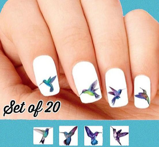 Blue and Purple Hummingbirds Assorted Nail Decals Stickers Water Slides Nail Art - Nails Creations