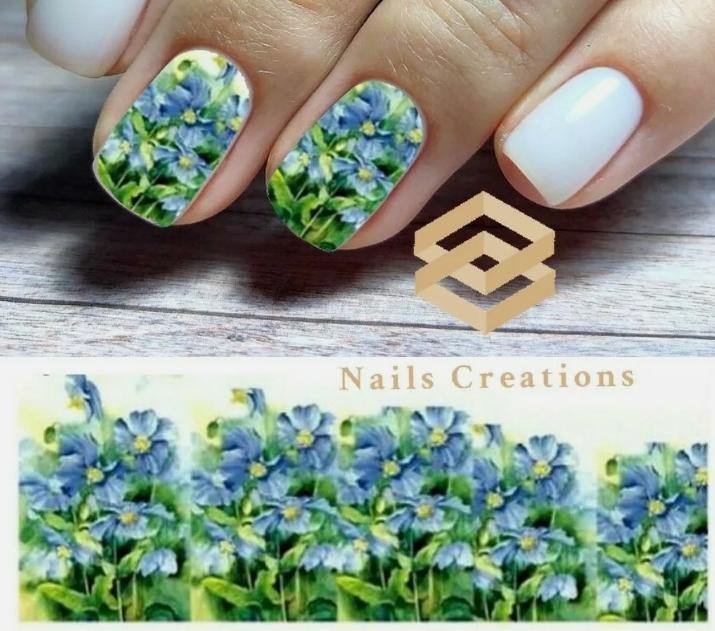 Blue Flowers Nail Art Water Transfer Decals Stickers Full Nails Water Slides - Nails Creations