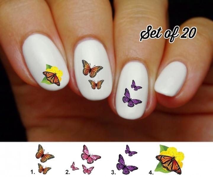 Butterflies Monarch Nail Decals Stickers Water Slides Nail Art - Nails Creations