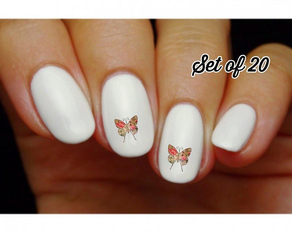 Butterfly Vintage Victorian with Pink Roses Nail Decals Stickers Water Slides Nail Art - Nails Creations