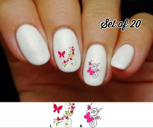 Butterfly with Vines and Flowers Nail Decals Stickers Water Slides Nail Art - Nails Creations