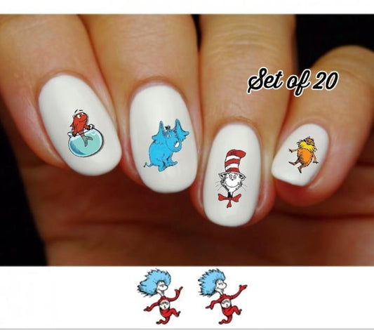 Cat in the Hat Thing Horton Thorax Assorted Nail Decals Stickers Water Slides Nail Art - Nails Creations