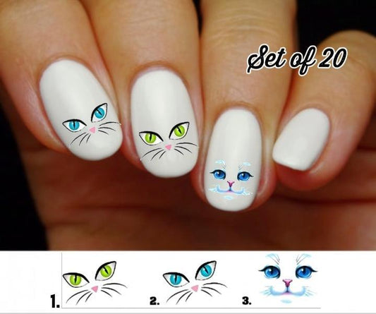 Cat kitty Face Nail Decals Stickers Water Slides Nail Art - Nails Creations