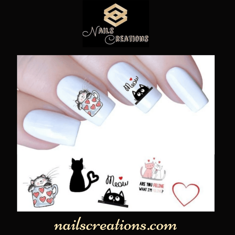Cats Meow Valentine's Nail Art Water Slides Decals - Nails Creations