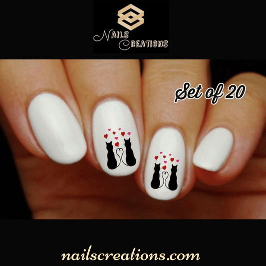 Cats with Hearts Nail Decals Stickers Water Slides Nail Art - Nails Creations