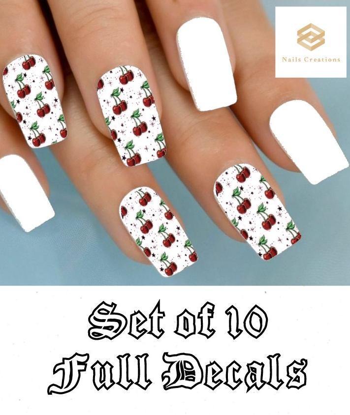 Cherries Cherry Full Nail Decals Stickers Water Slides Nail Art - Nails Creations
