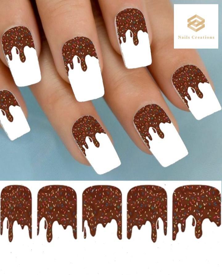 Chocolate Dripping Icing with Sprinkles Set of 10 Full Waterslide Nail Decals - Nails Creations