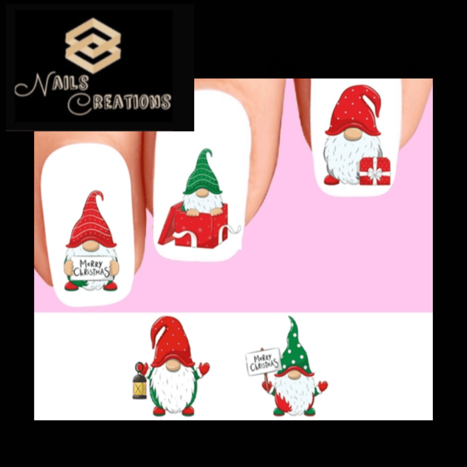 Christmas Holiday Gnomes Assorted Set of 20 Waterslide Nail Decals - Nails Creations
