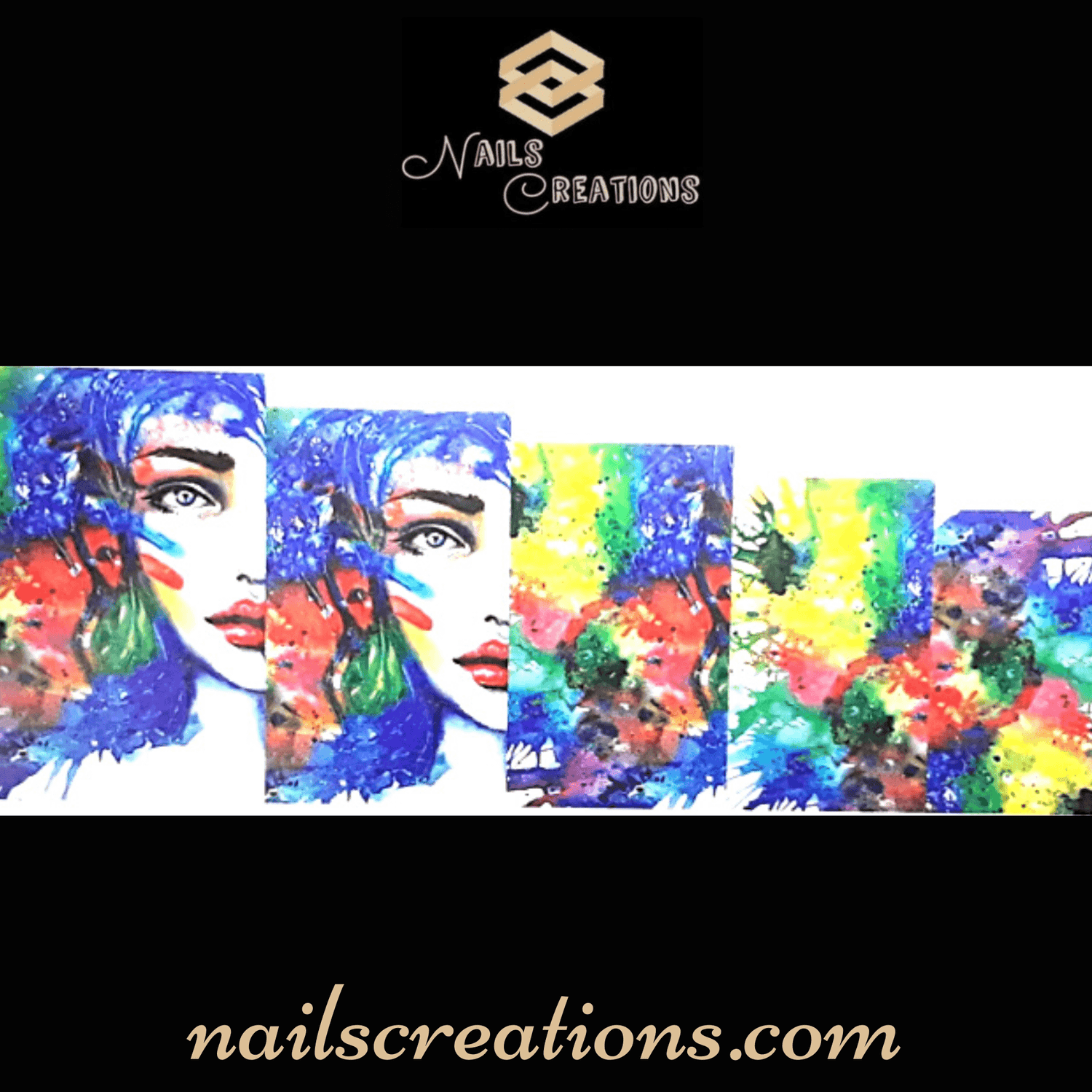 Colorful Abstract Design with face Waterslide Nail Decal A138 - Nails Creations