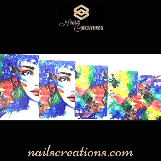 Colorful Abstract Design with face Waterslide Nail Decal A138 - Nails Creations