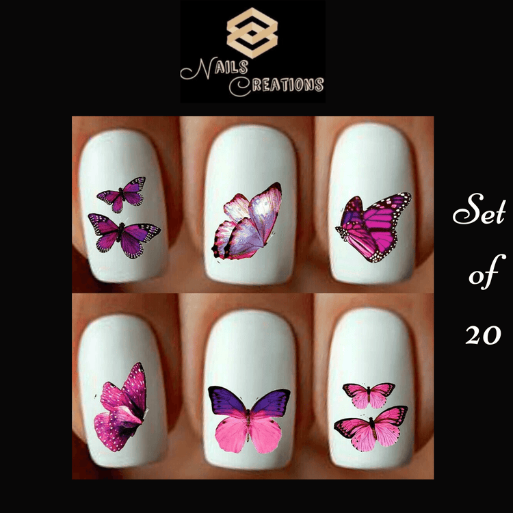 Colorful Butterfly Waterslide Nail Decals Set of 20 - Nails Creations