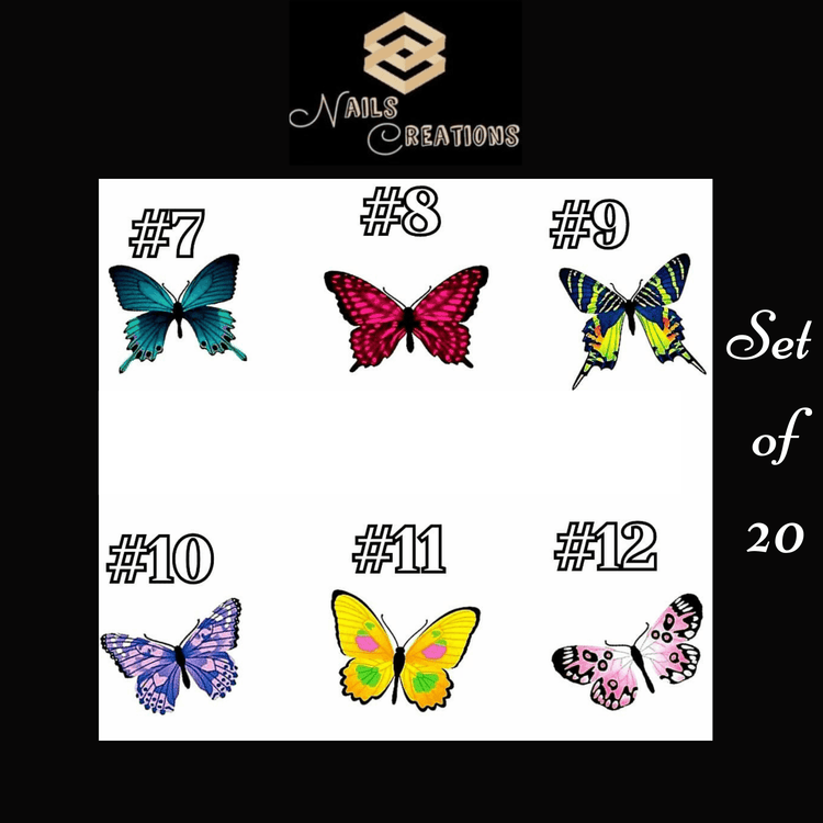 Colorful Butterfly Waterslide Nail Decals Set of 20 - Nails Creations
