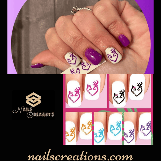 Colorful Deer Love with Heart & Bow Waterslide Nail Decals - Nails Creations