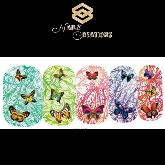 Colorful Design with Butterflies Full Nail Art Waterslide Decals - Nails Creations