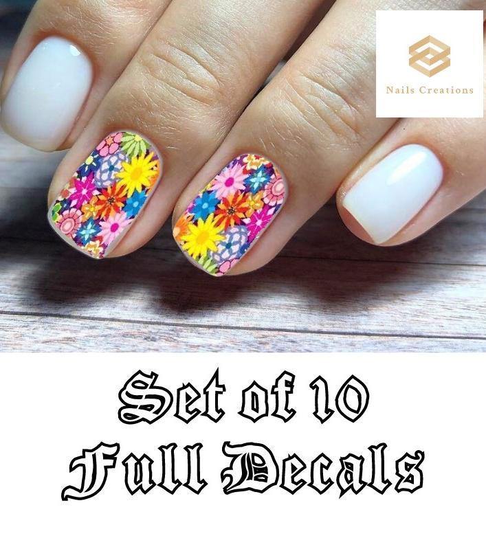 Colorful Flowers Nail Decals Stickers Water Slides Nail Art - Nails Creations