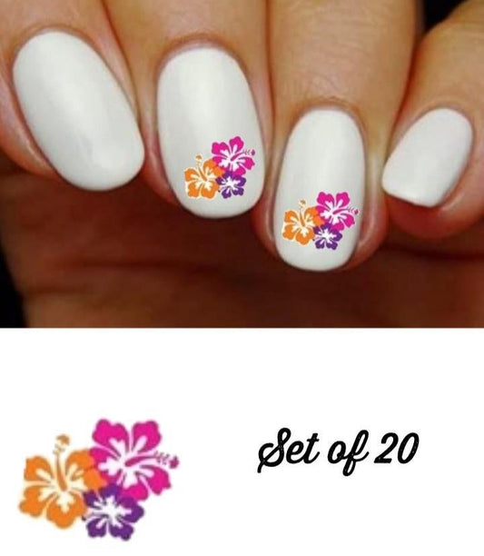 Colorful Hawaiian Hibiscus Flowers Nail Decals Stickers Water Slides Nail Art - Nails Creations
