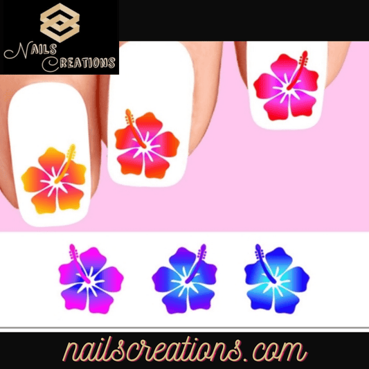Colorful Hawaiian Hibiscus Flowers Set of 20 Waterslide Nail Decals - Nails Creations