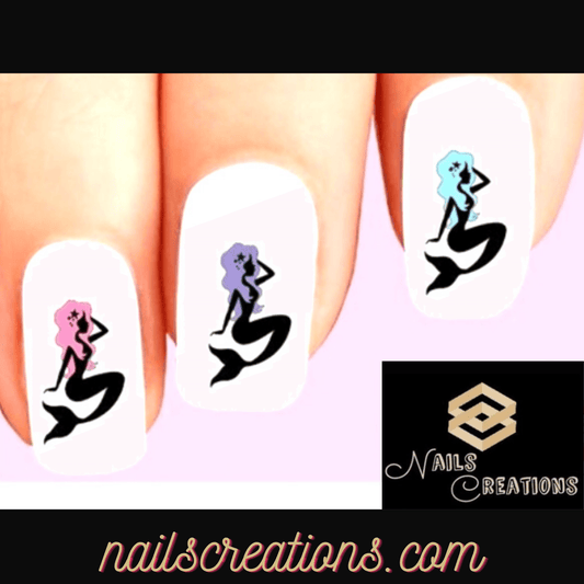 Colorful Mermaid Silhouette Assorted Set of 20 Waterslide Nail Decals - Nails Creations