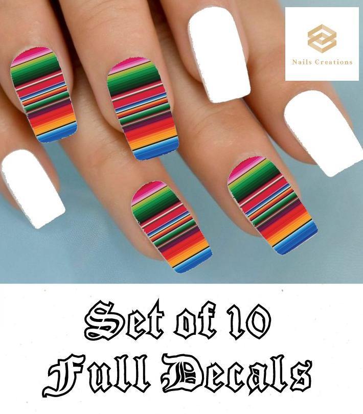 Colorful Mexican Blanket Serape Zerape Full Nail Decals Stickers Water Slides Nail Art - Nails Creations
