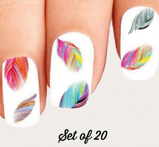Colorful Rainbow Feathers Nail Decals Stickers Water Slides Nail Art - Nails Creations